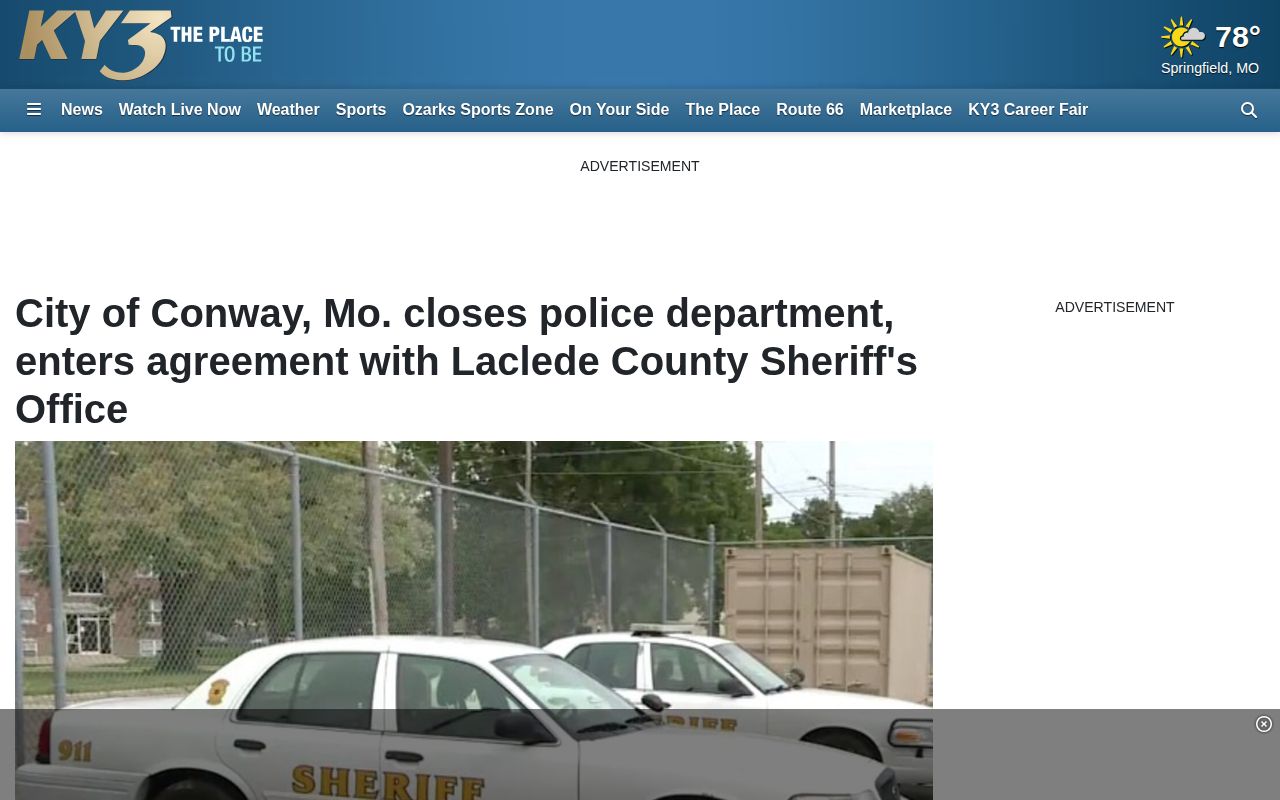 KY3 report about Conway closing its police department and using Laclede County Sheriff service